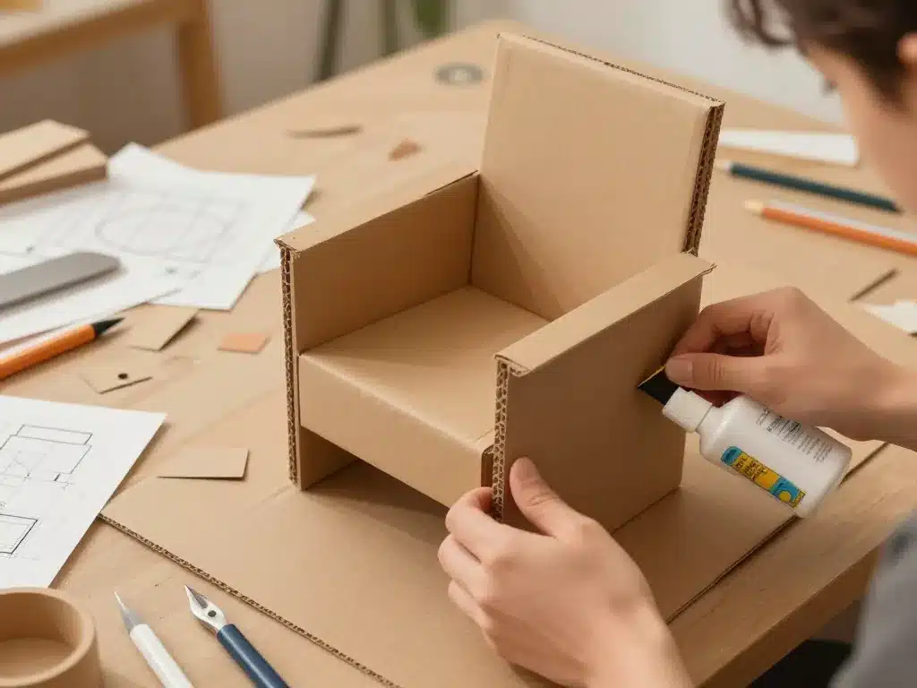 atelier diy fauteuil en carton mains outils