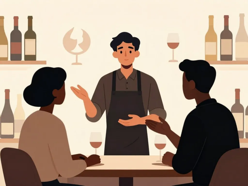 Sommelier personnalisé scène avec client et conseils