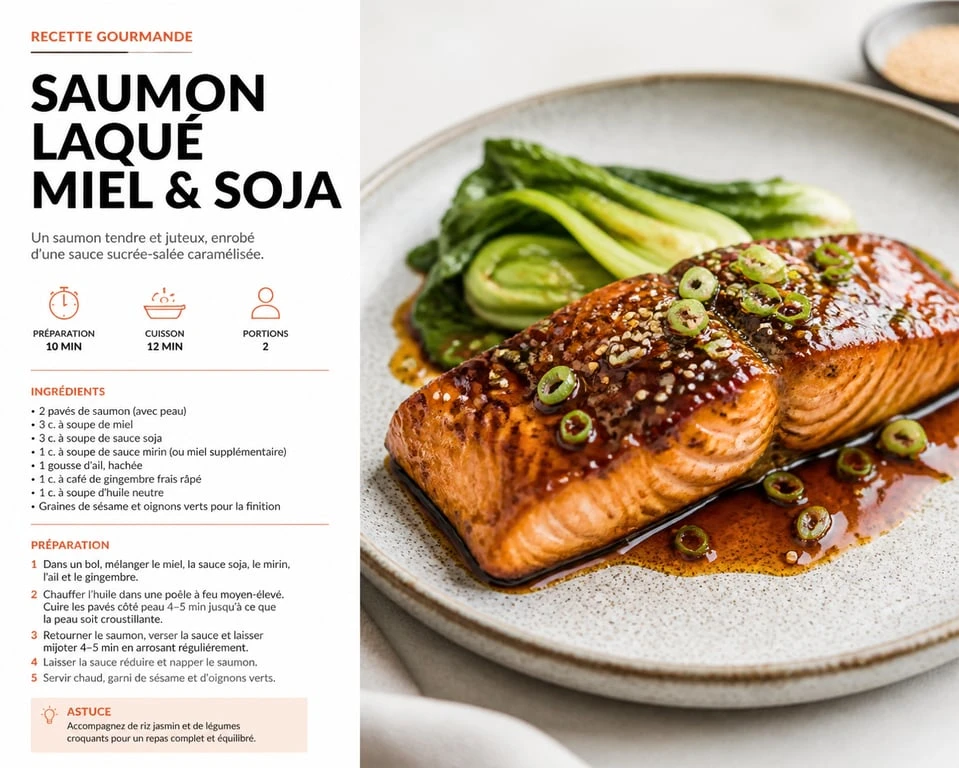 Pavé de saumon laqué au miel et soja, recette de marinade pour le saumon
