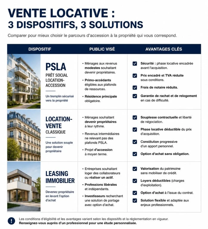 Tableau comparatif des dispositifs de vente locative pour devenir propriétaire