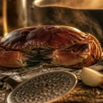 Cuisson du tourteau : tourteau ébouillanté dans un court-bouillon aromatique fumant