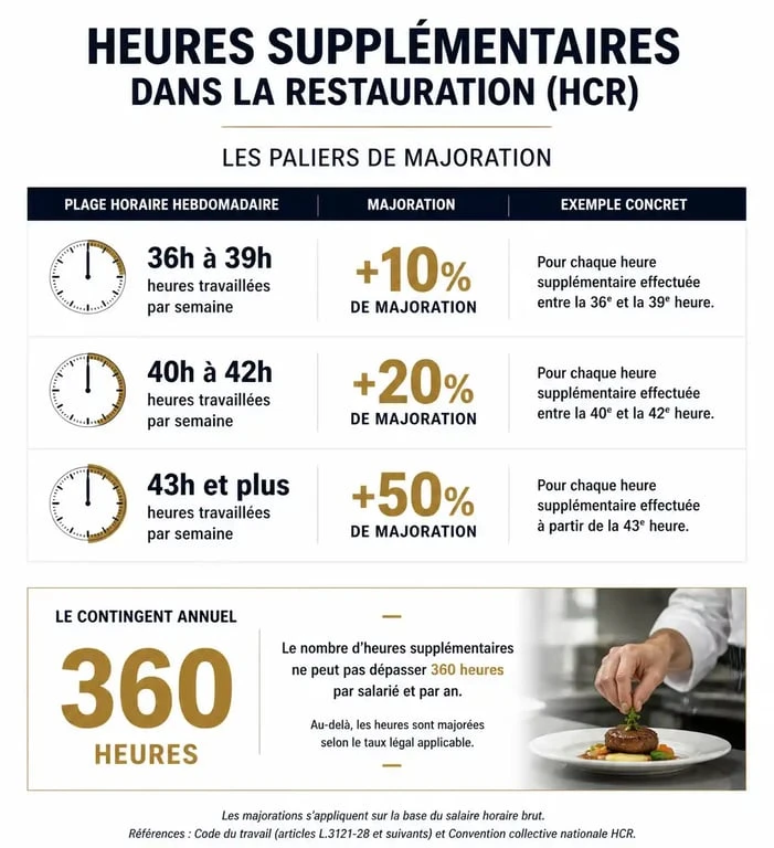 Tableau des majorations des heures supplémentaires dans la restauration HCR