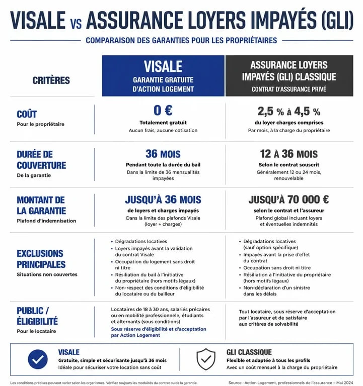Comparatif garantie Visale et assurance loyers impayés GLI pour propriétaires