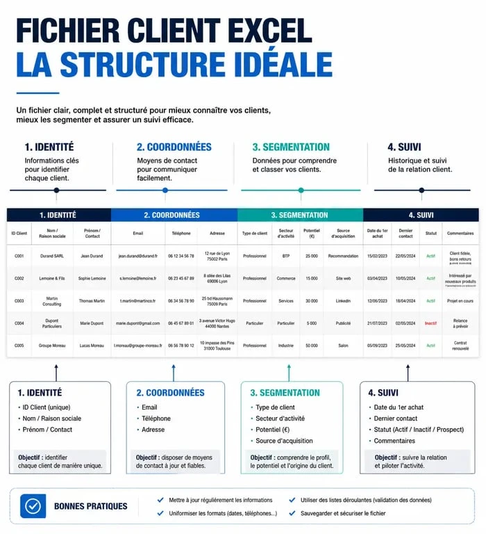 Structure idéale d'un modèle fichier client excel gratuit pour optimiser la gestion de la relation client