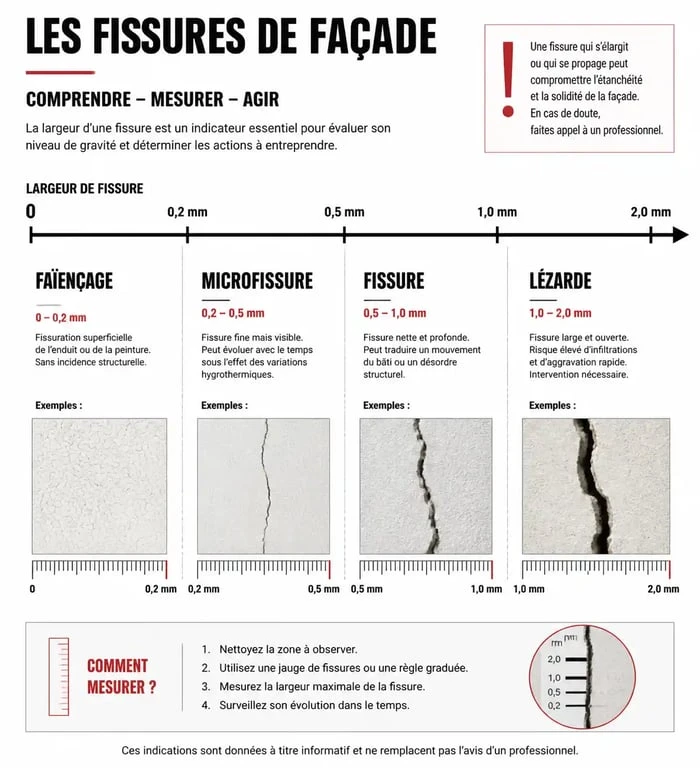 Classification des fissures de façade et micro fissure crépi extérieur selon leur largeur