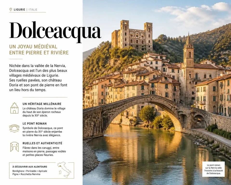 Village médiéval de Dolceacqua et son pont de pierre, un des plus beaux villages autour de San Remo en Ligurie