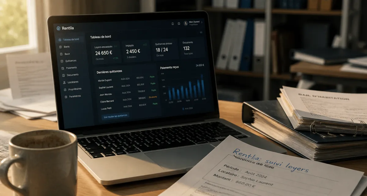 Rentila avis : gestion locative sur écran ordinateur avec tableau de bord