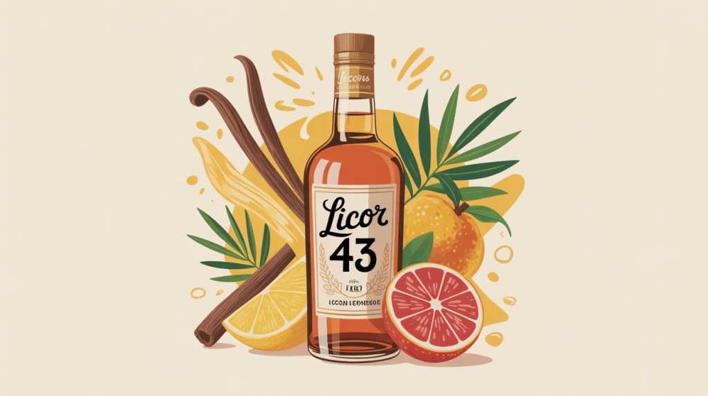 43 licor bouteille dorée entourée de vanille, épices et agrumes