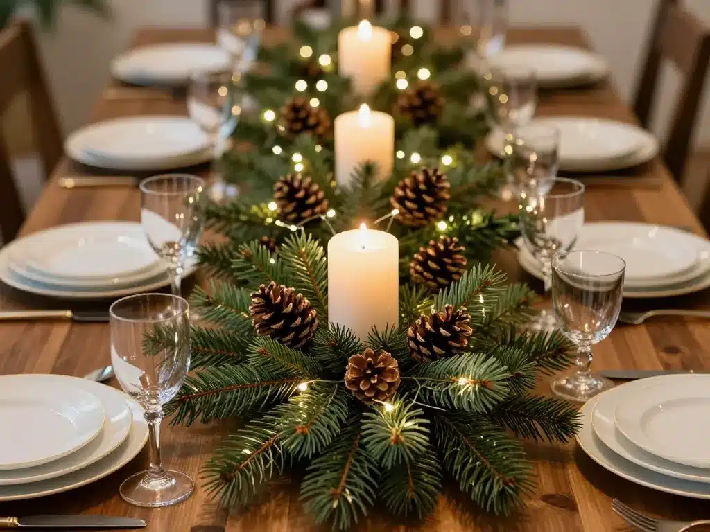 deco table noel centre sapin bougies