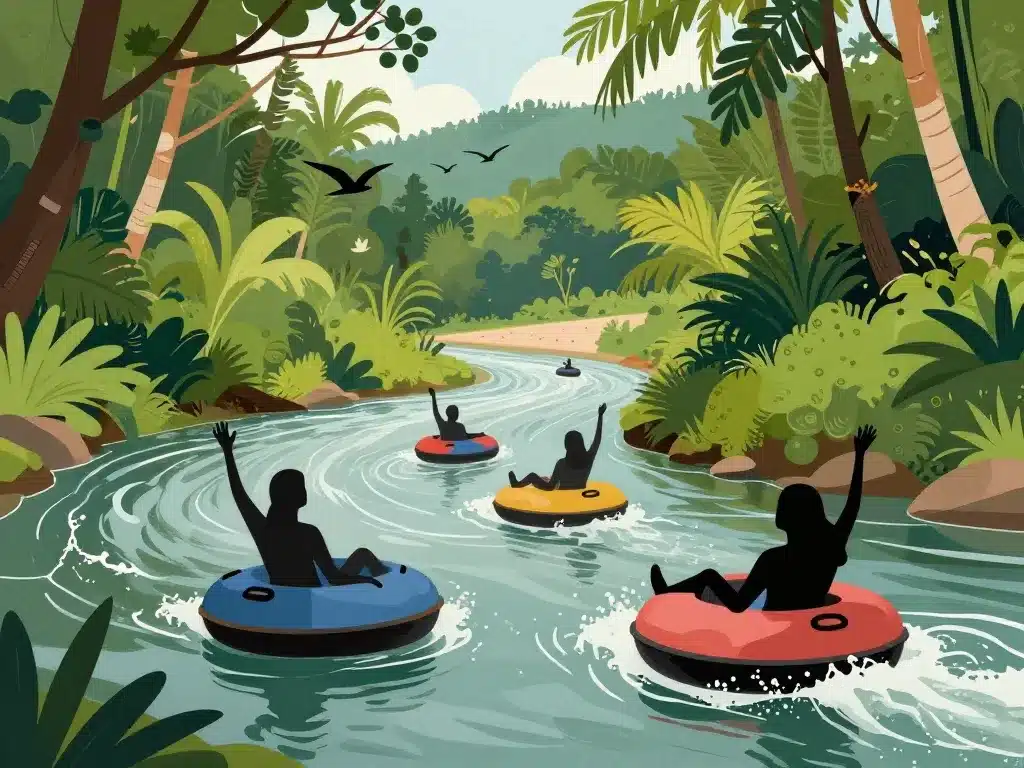 Tubing rivière forêt plage Palomino Colombie activités