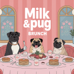 illustration milk & pug brunch avec carlins autour d'une table