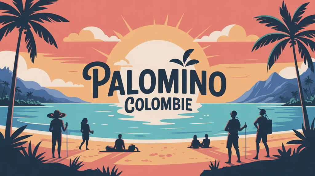 Vue tropicale Palomino Colombie plage rivière montagnes