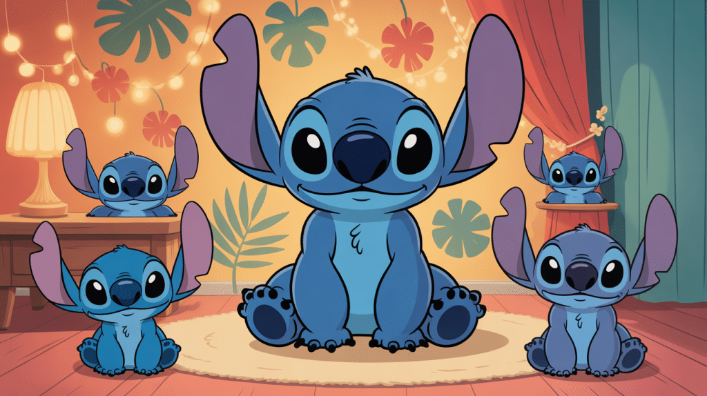 stitch peluche modèles dans chambre décorée