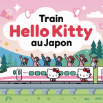 illustration colorée train hello kitty japon