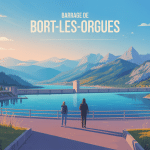 Vue panoramique barrage Bort les Orgues et lac
