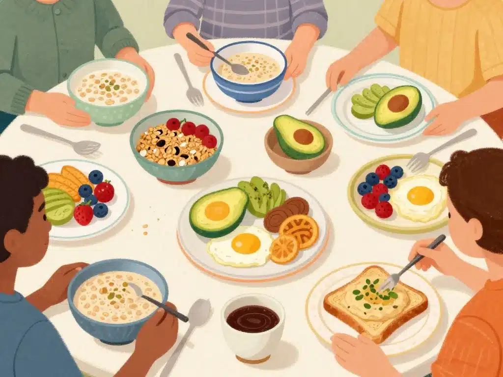 assortiment d’assiettes breakfast full healthy et gourmand