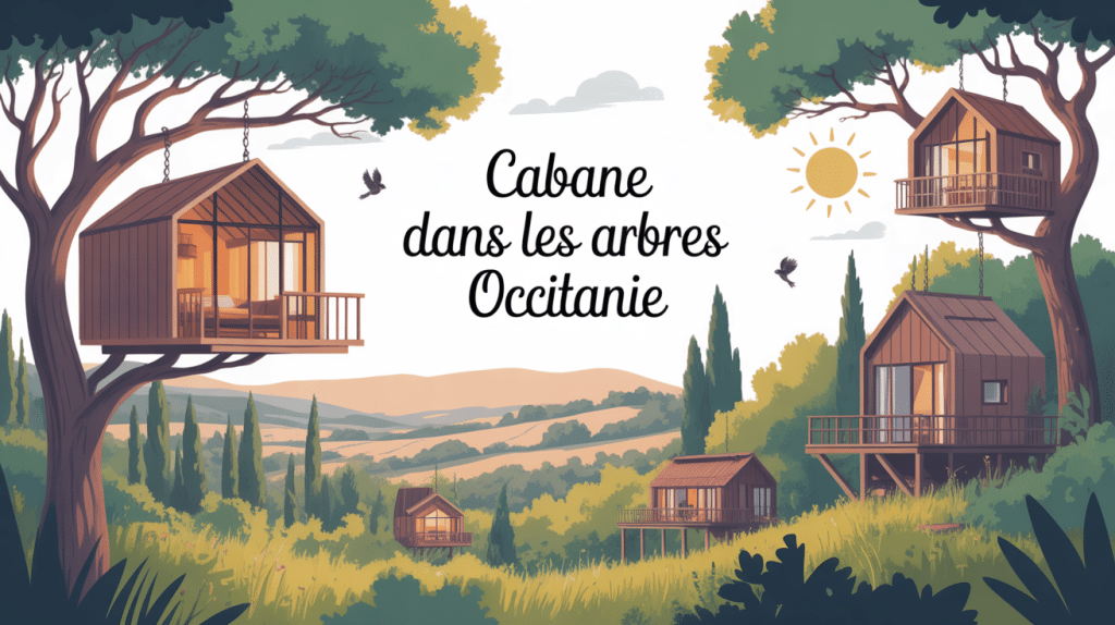 illustration cabane dans les arbres occitanie paysage sud