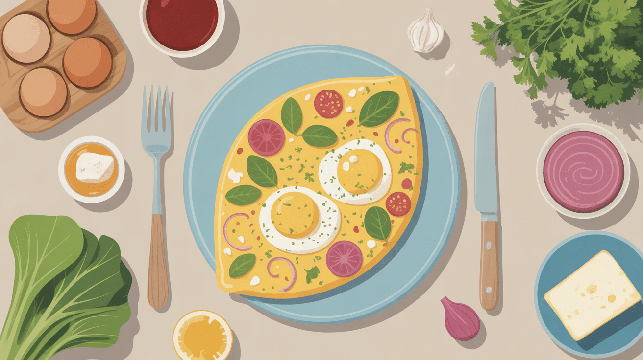 Omelette petit déjeuner équilibrée et ingrédients frais