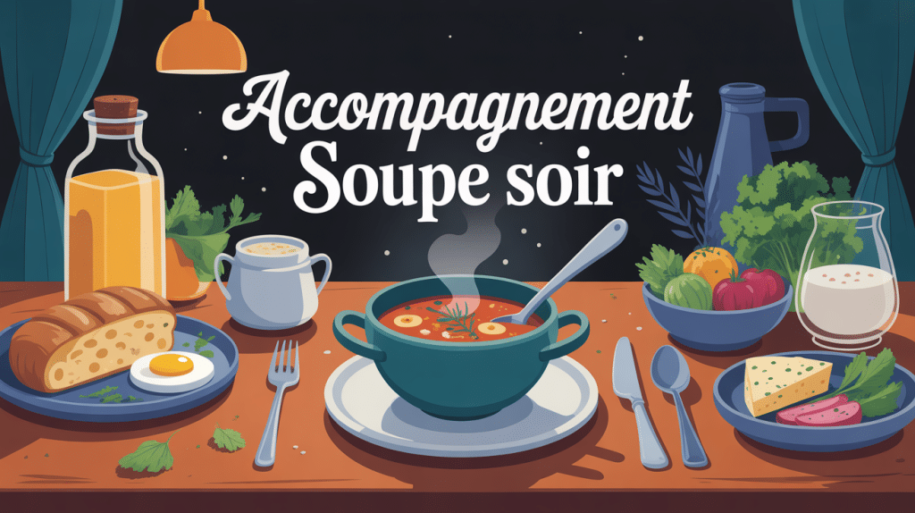 Que manger avec une soupe le soir, table chaleureuse avec différents accompagnements