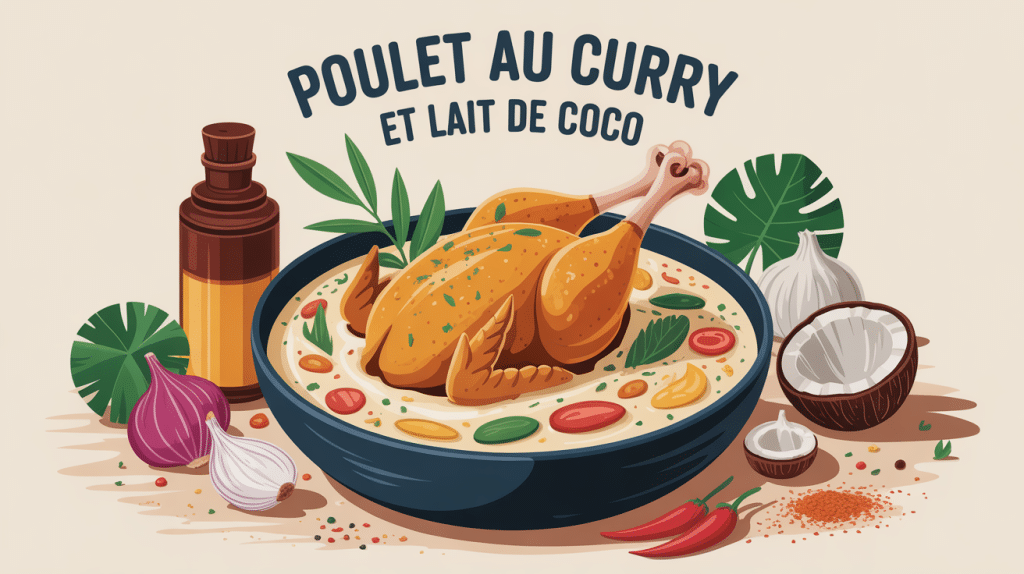 recette de poulet au curry et lait de coco présentée dans un grand bol
