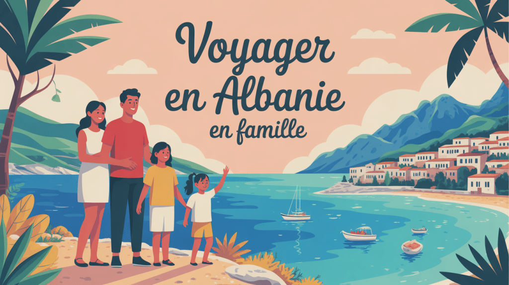 Voyager en Albanie en famille illustration famille nature mer