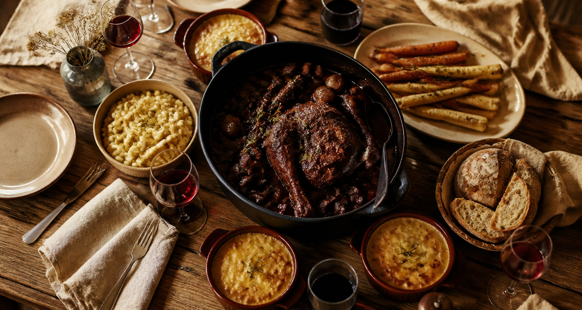 accompagnement coq au vin repas convivial