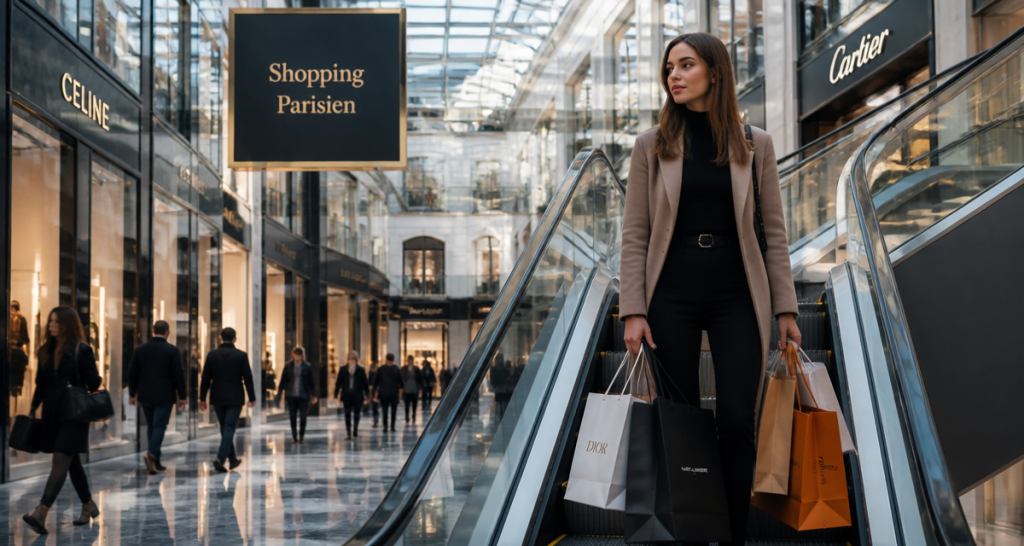 jeune femme shopping centre commercial region parisienne