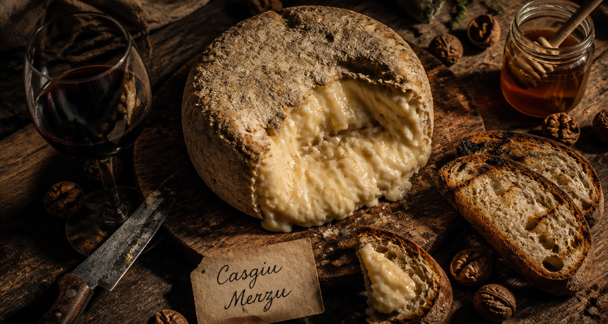 fromages corses avec vers Casgiu Merzu entamé sur planche
