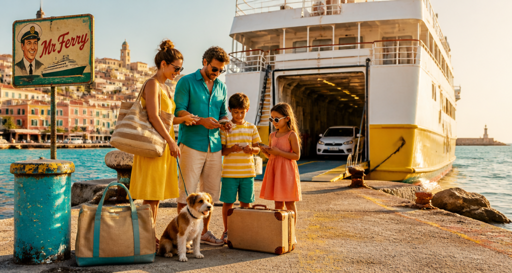 famille devant ferry méditerranée mr ferry