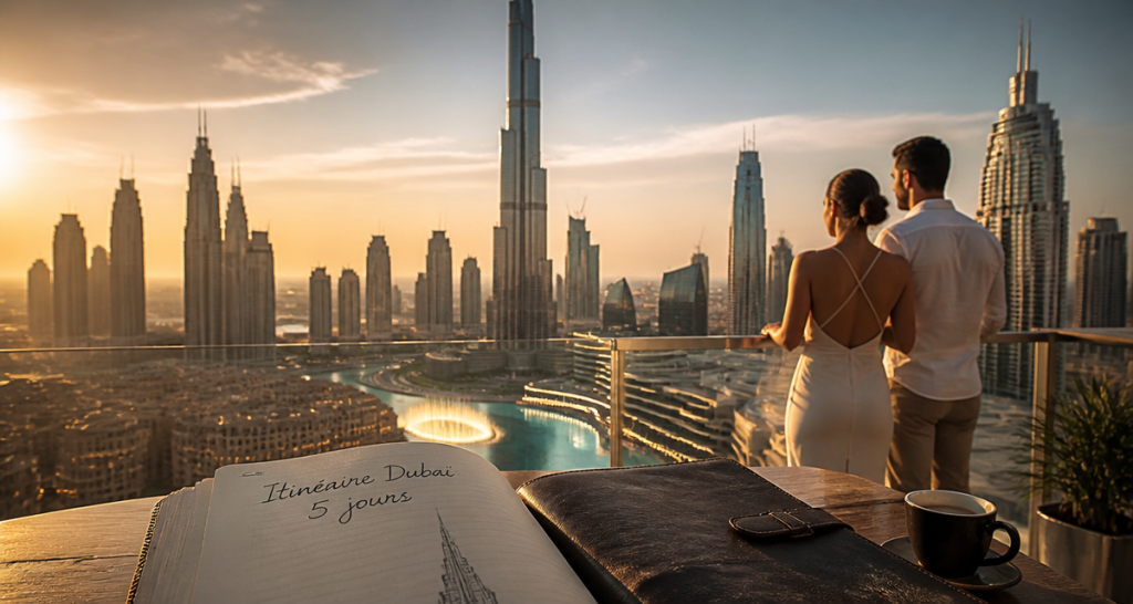 visiter dubai en 5 jours couple terrasse burj khalifa