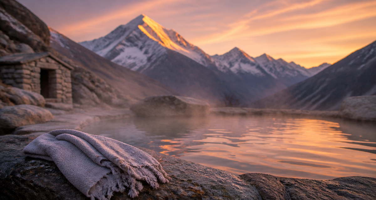 bain d eau chaude naturel avec vue sur montagnes pyrénées