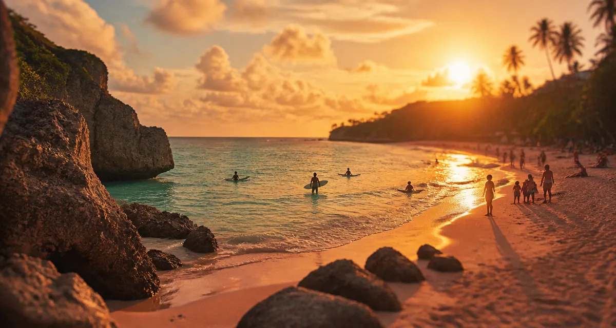 barbade beach vue sur Crane au coucher de soleil
