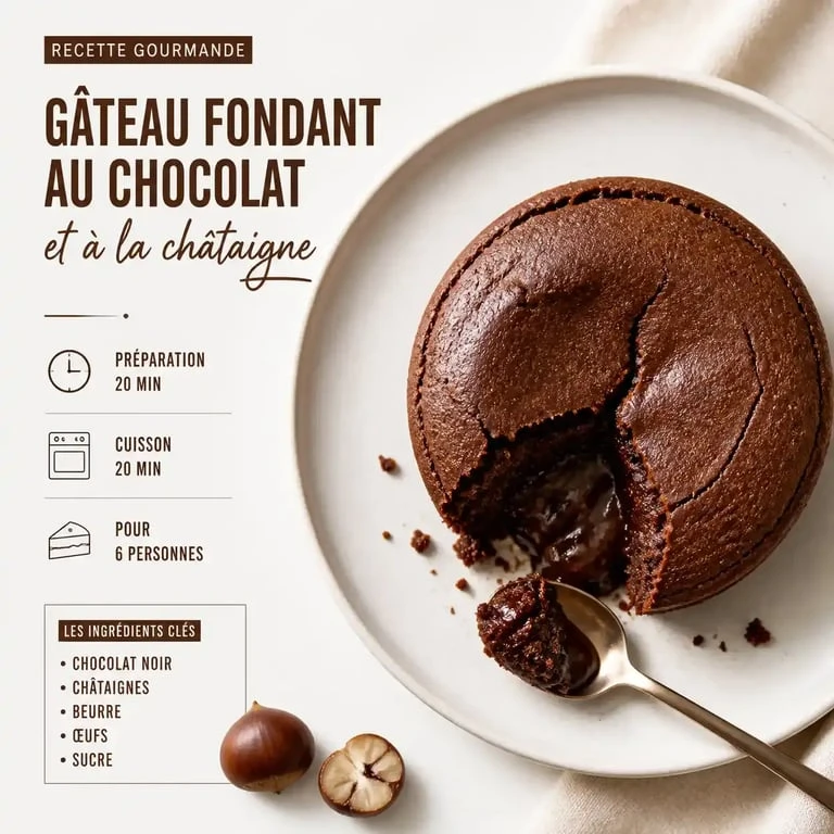 Gâteau châtaigne chocolat facile, une part servie dans une assiette