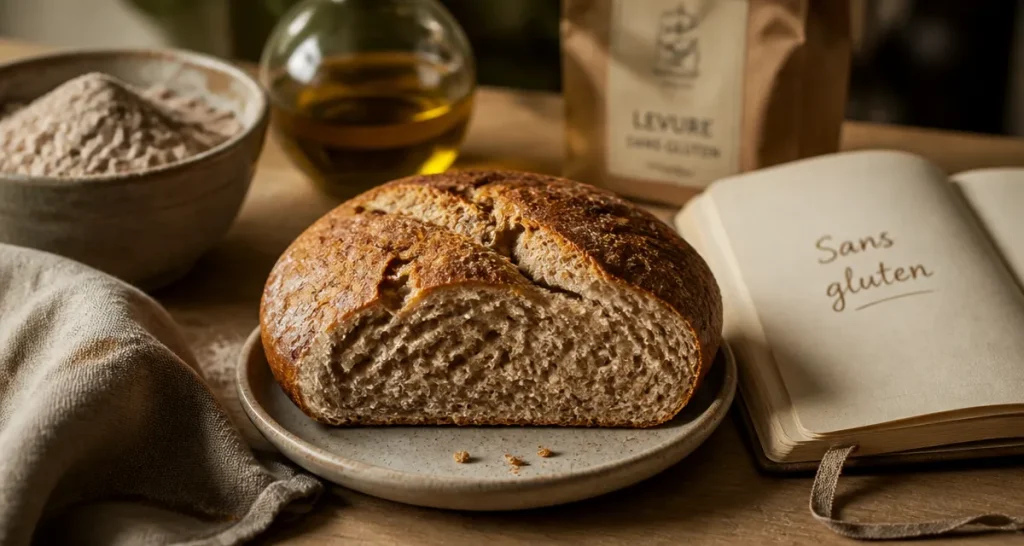 Gluten aliments a eviter : pain sans gluten sur table bois clair