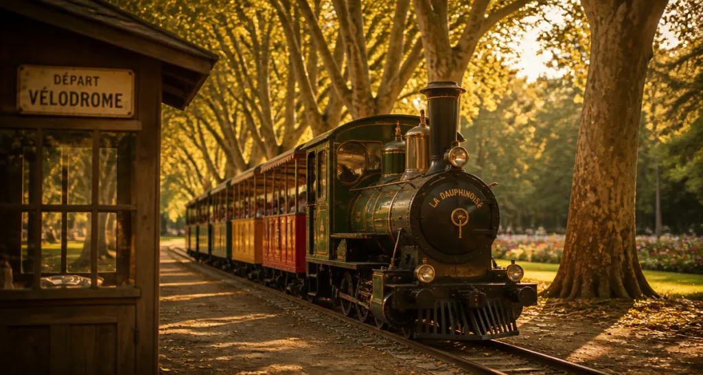 le petit train du parc de la tête d'or sous les arbres