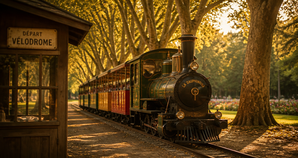 le petit train du parc de la tête d'or sous les arbres