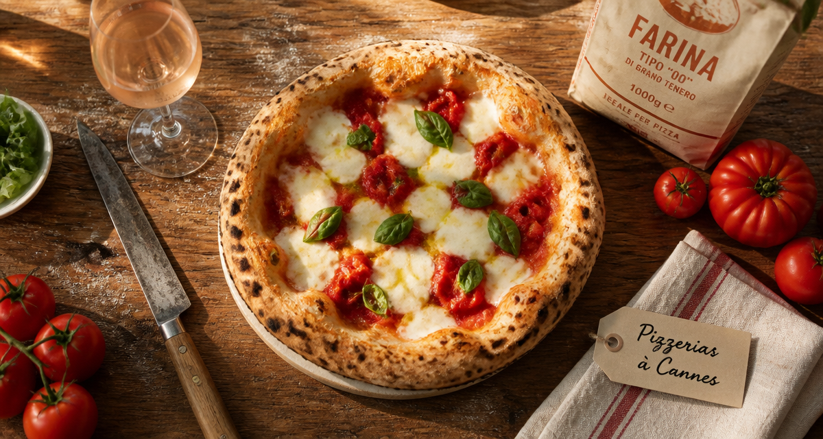 Pizza à Cannes napolitaine sur table rustique