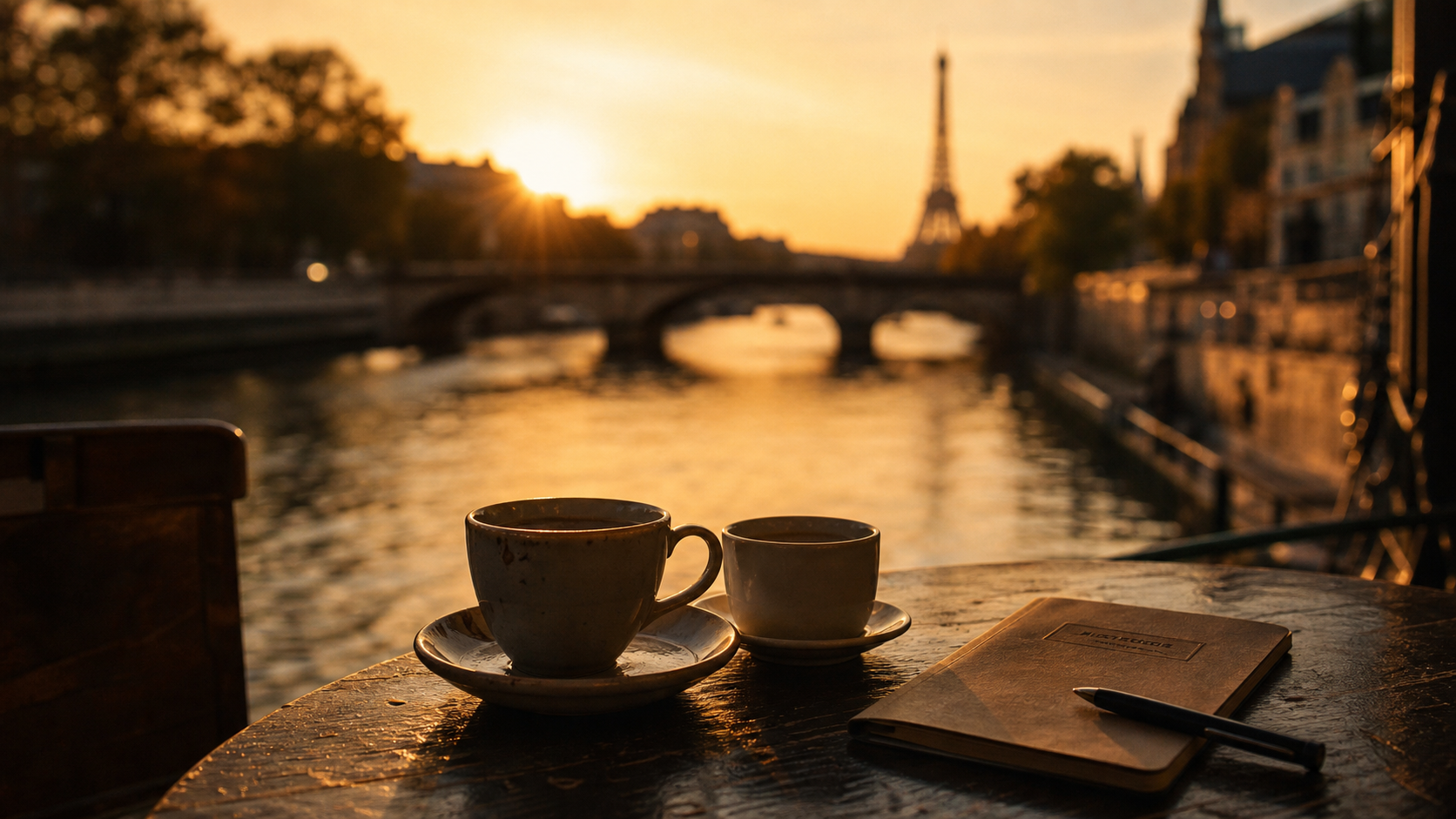 we paris en amoureux : Seine et Tour Eiffel au golden hour