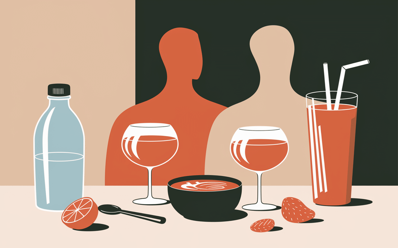 Cuisine avec bouteilles et verres remplis à 500 ml