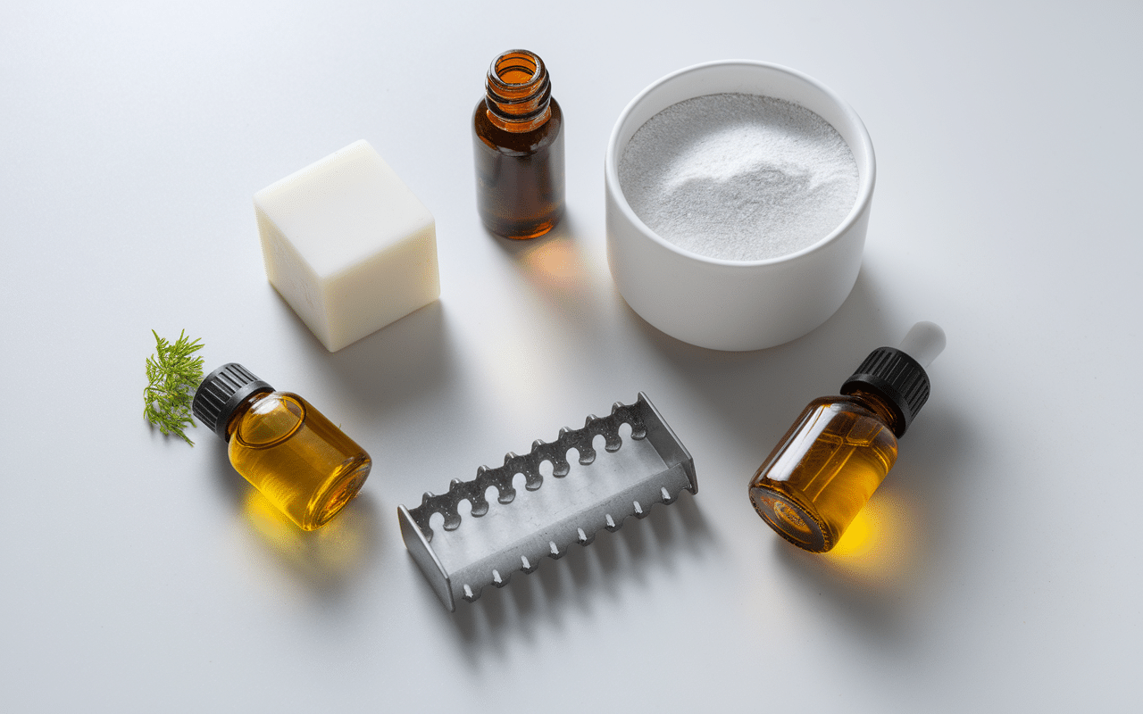 Ingrédients essentiels pour faire sa lessive maison sur fond blanc