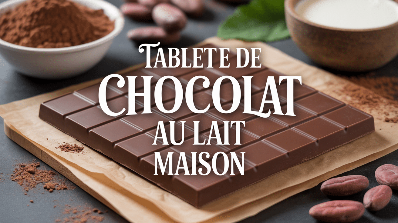 Tablette de chocolat au lait maison avec ingrédients naturels sur bois