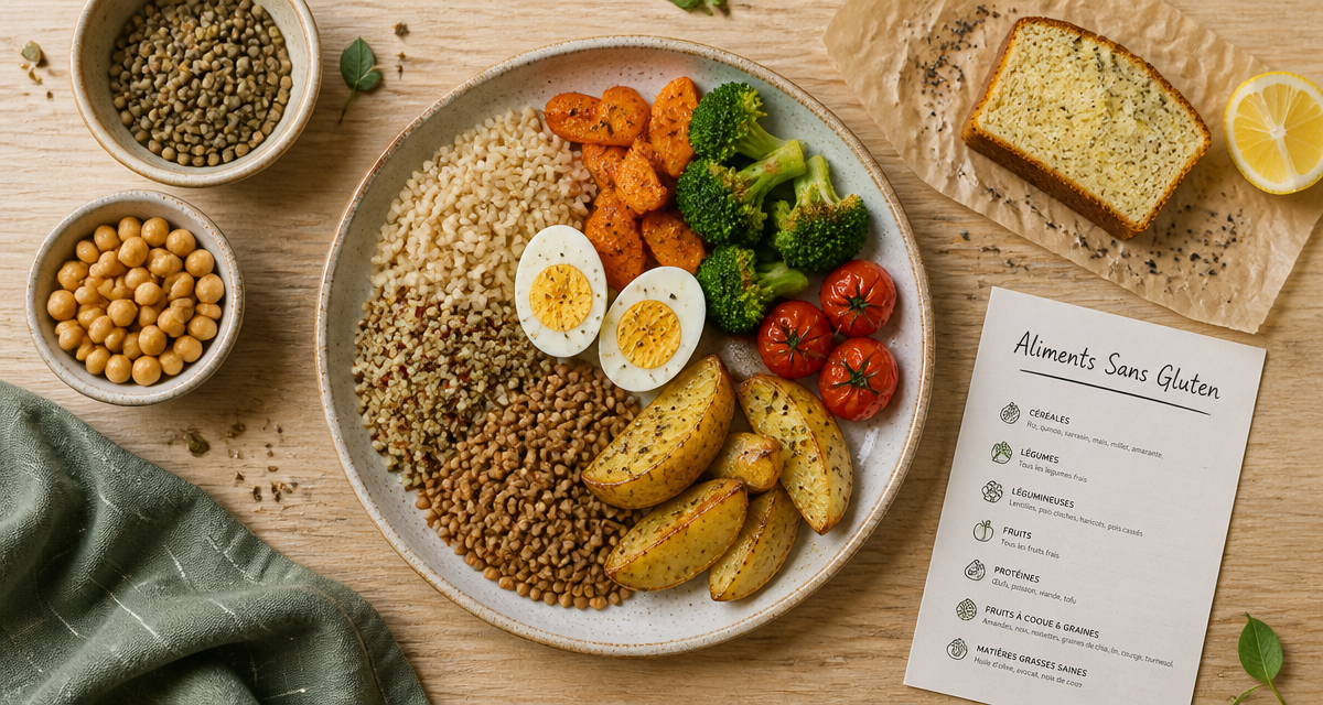 quel sont les aliment sans gluten assiette riz quinoa légumes œufs