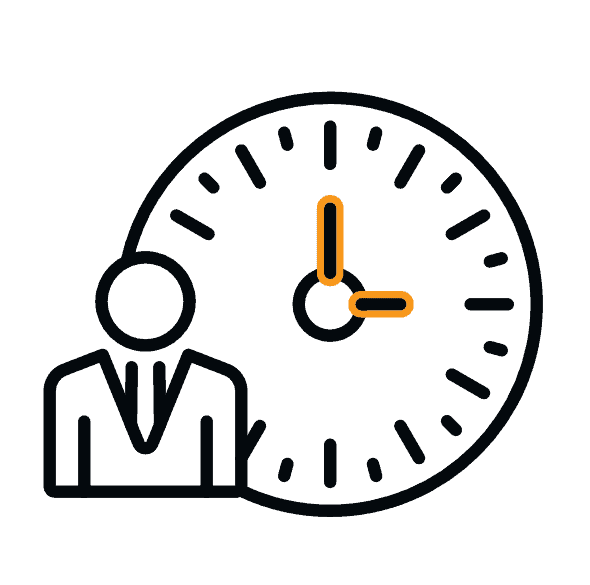 Time management icon with a person and clock for productivity.