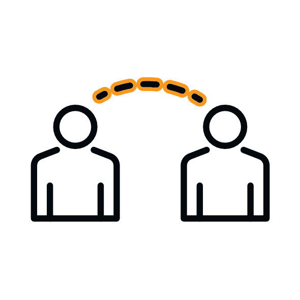 Icon showing two people connected by a chain, symbolising collaboration.