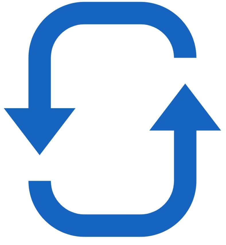Blue refresh icon with arrows indicating reload or update process.