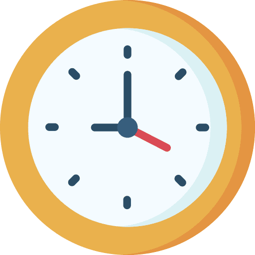 Stylish round wall clock with black hands and orange frame.