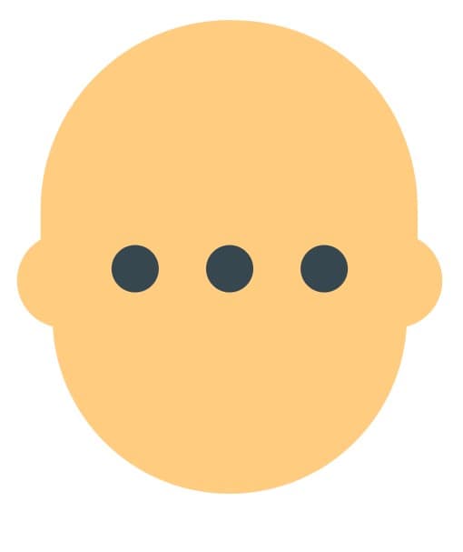 Simplified illustration of a human face with three dots for eyes and nose.