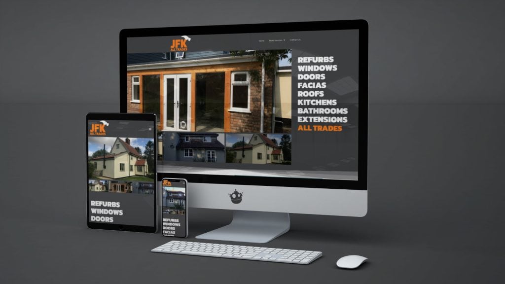 Responsive website display for JFK AllTrades renovation services on multiple devices.