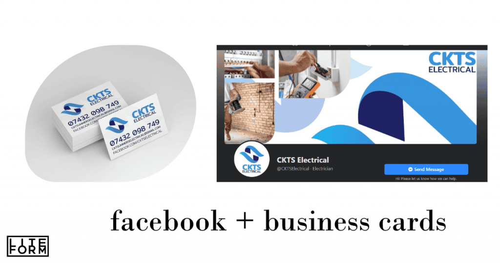 CKTS Electrical business cards with logo and contact details.