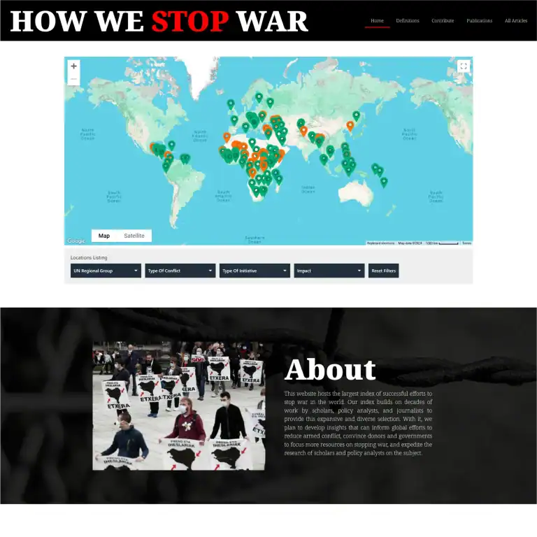 Interactive world map showing global war impact locations.